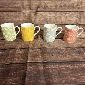 BLUEBIRD AND WILLOW Set of 4 Fine China Floral Espresso Mugs Cups 4oz British